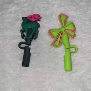 Starbucks Straw Toppers Set Reindeer & Bow Green Pink Holiday Cup Accessories